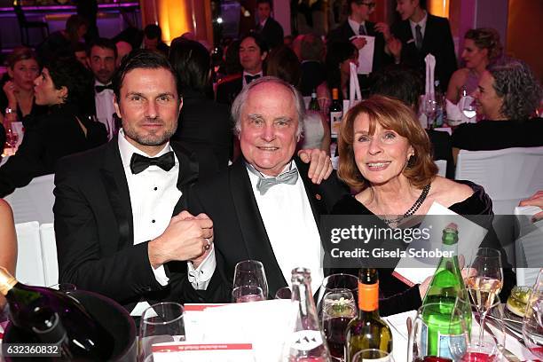 Simon Verhoeven with his father Michael Verhoeven and his mother Senta Berger during the 44th German Film Ball 2017 party at Hotel Bayerischer Hof on...