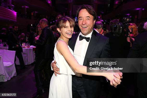 Jan-Josef Liefers dances with his film daughter Harriet Herbig-Matten during the 44th German Film Ball 2017 party at Hotel Bayerischer Hof on January...