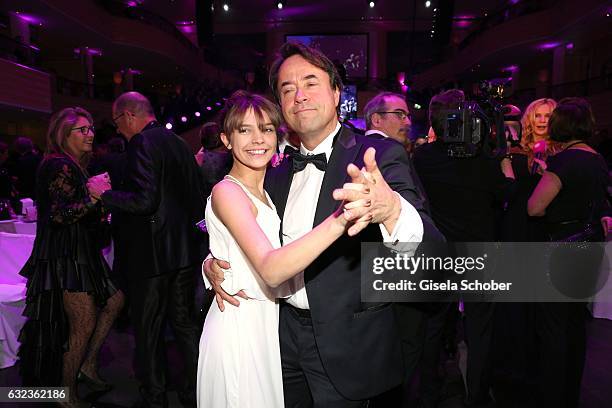 Jan-Josef Liefers dances with his film daughter Harriet Herbig-Matten during the 44th German Film Ball 2017 party at Hotel Bayerischer Hof on January...