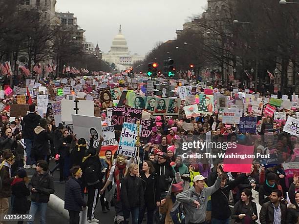 Crowds fill Pennsylvania Ave. Saturday January 21, 2017 during the Women's March in Washington, DC.