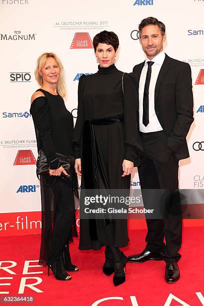 Dagmar Seume, Jasmin Gerat and Benjamin Sadler during the 44th German Film Ball 2017 arrival at Hotel Bayerischer Hof on January 21, 2017 in Munich,...