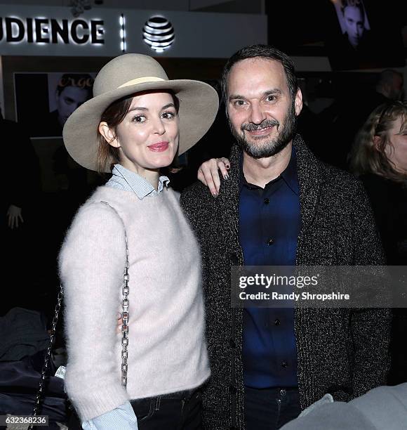 Actress Nora Zehetner and Verge Creative Director and Founder, Jeff Vespa attend DIRECTV Verge 5th Anniversary Sundance Party 2017 at Audience at The...