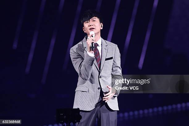 Singaporean singer JJ Lin performs onstage during the 12th KKBOX Music Awards on January 21, 2016 in Taipei, Taiwan of China.