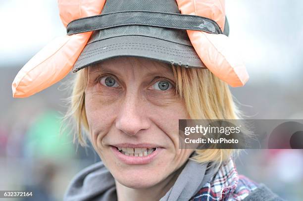 Laura Lewis, of Atlanta, GA, is one of an estimated half-million who have gathered in Washington DC, on Jan. 21 to participate in the Womens March on...