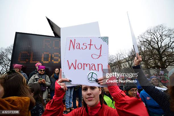 An estimated 500.000 have gathered in Washington DC, on Jan. 21 to participate in the Womens March on Washington, a day after the inauguration of...