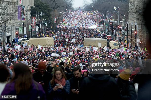 An estimated 500.000 protested in Washington DC, on Jan. 21 during the Womens March on Washington, a day after the inauguration of Donald Trump as...