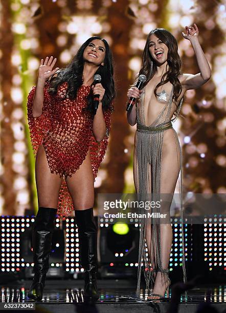 Adult film actresses Aspen Rae and Riley Reid co-host the 2017 Adult Video News Awards at The Joint inside the Hard Rock Hotel & Casino on January...
