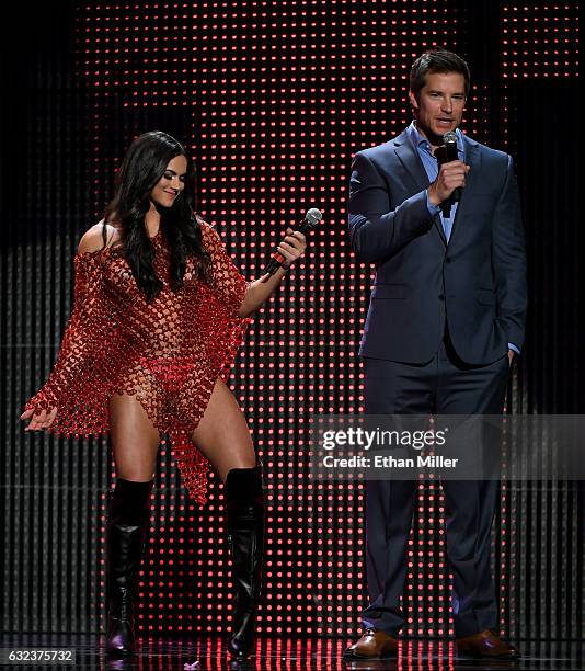 Adult film actress Aspen Rae and comedian Colin Kane co-host the 2017 Adult Video News Awards at The Joint inside the Hard Rock Hotel & Casino on...