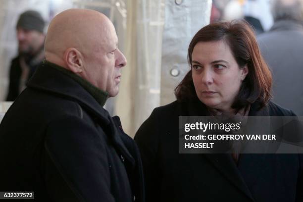 French chef Thierry Marx speaks with French Housing Minister, Emmanuelle Cosse, during an event marking the 10th anniversary of the death of Abbe...