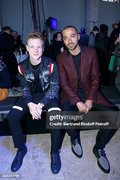 Actors Patrick Gibson and Jesse Williams attend the Lanvin Menswear Fall/Winter 2017-2018 show as part of Paris Fashion Week on January 22, 2017 in...