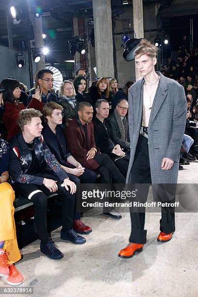 Patrick Gibson, Joe Alwyn and Jesse Williams attend the Lanvin Menswear Fall/Winter 2017-2018 show as part of Paris Fashion Week on January 22, 2017...