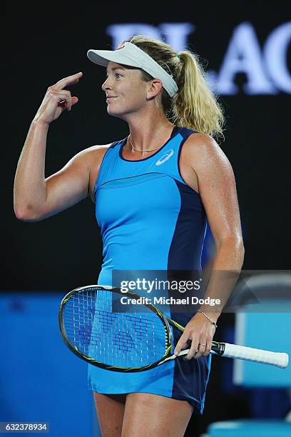 Coco Vanderweghe of the USA celebrates winning in her fourth round match against Angelique Kerber of Germany on day seven of the 2017 Australian Open...