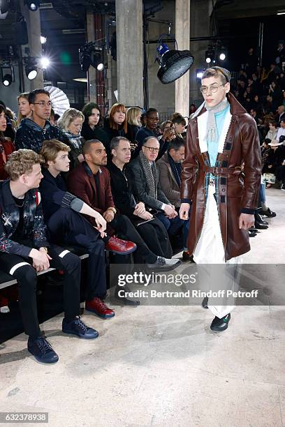 Patrick Gibson, Joe Alwyn and Jesse Williams attend the Lanvin Menswear Fall/Winter 2017-2018 show as part of Paris Fashion Week on January 22, 2017...