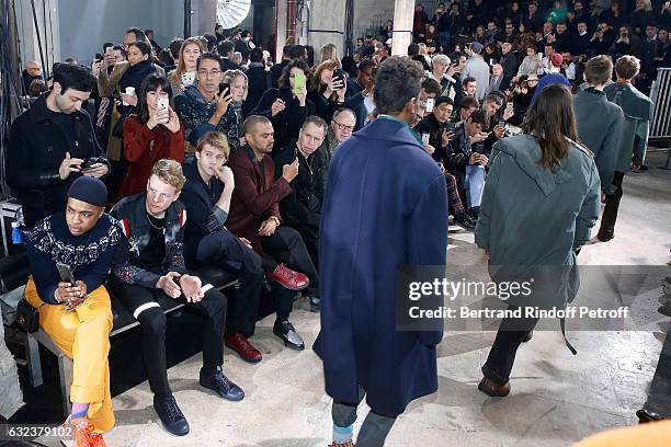 Patrick Gibson, Joe Alwyn and Jesse Williams attend the Lanvin Menswear Fall/Winter 2017-2018 show as part of Paris Fashion Week on January 22, 2017...