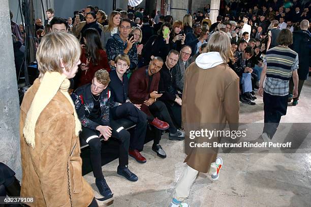 Patrick Gibson, Joe Alwyn and Jesse Williams attend the Lanvin Menswear Fall/Winter 2017-2018 show as part of Paris Fashion Week on January 22, 2017...