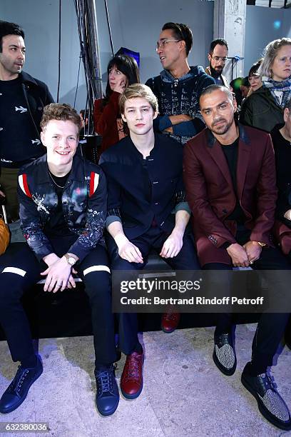 Actors Patrick Gibson, Joe Alwyn and Jesse Williams attend the Lanvin Menswear Fall/Winter 2017-2018 show as part of Paris Fashion Week on January...