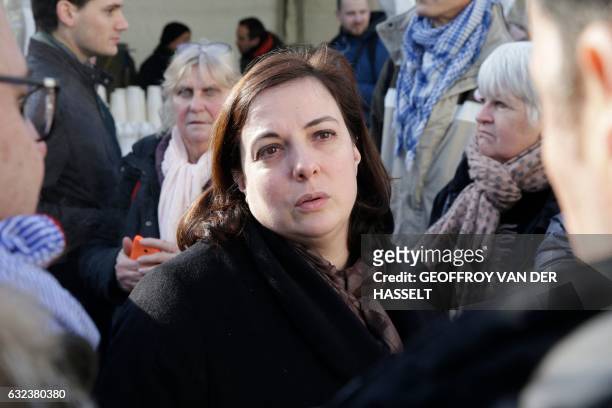 French Housing Minister, Emmanuelle Cosse, attends an event marking the 10th anniversary of the death of Abbe Pierre, founder of the Emmaus...