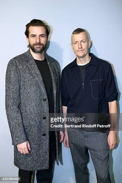 Actor Gregory Fitoussi and Stylist of 'Lanvin Men', Lucas Ossendrijver attend the Lanvin Menswear Fall/Winter 2017-2018 show as part of Paris Fashion...