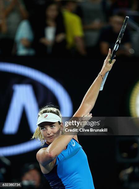 Coco Vandeweghe of the United States celebrates to the crowd after victory in her fourth round match against Angelique Kerber of Germany on day seven...