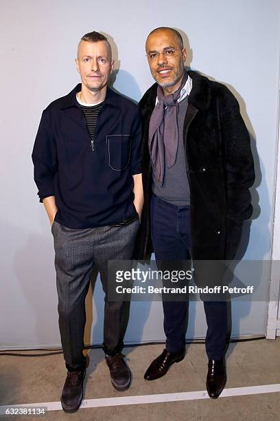 Stylist of 'Lanvin Men', Lucas Ossendrijver and galerist Kamel Mennour attend the Lanvin Menswear Fall/Winter 2017-2018 show as part of Paris Fashion...