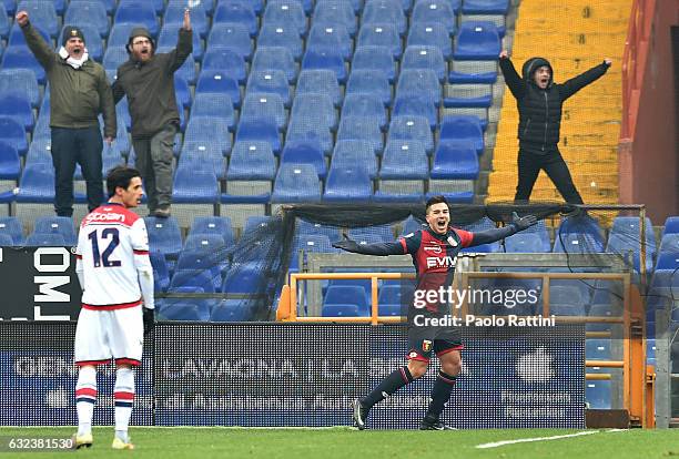 Giovanni Pablo Simeone of Genoa celebrates his goal during the Serie A match between Genoa CFC and FC Crotone at Stadio Luigi Ferraris on January 22,...