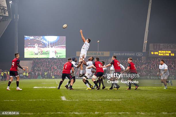 Manuel Carizza of Racing pictured in action during the European Rugby Champions Cup Round 6 match between Munster Rugby and Racing 92 at Thomond Park...