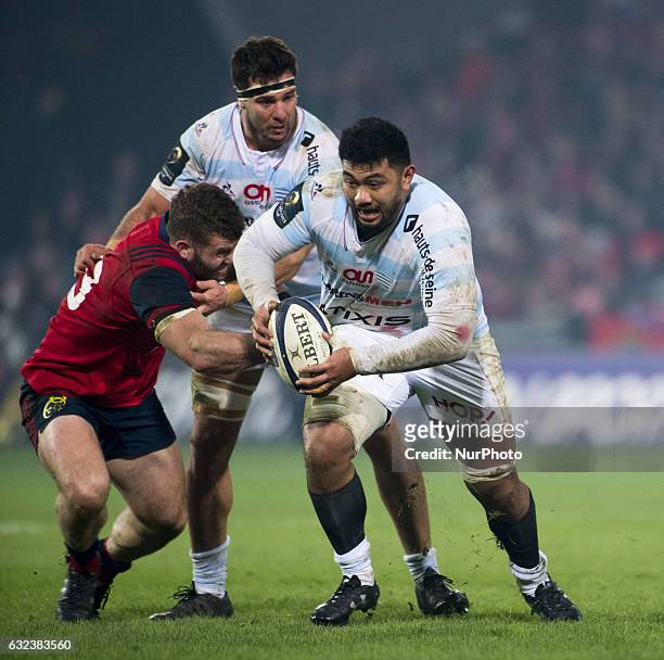 So'otala Fa'aso'o of Racing runs with the ball during the European Rugby Champions Cup Round 6 match between Munster Rugby and Racing 92 at Thomond...