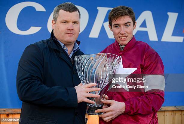 Dublin , Ireland - 22 January 2017; Jockey Jack Kennedy, right, and trainer Gordon Elliott after sending out A Toi Phil to win the Coral.ie...