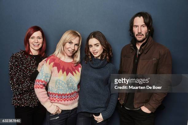 Actress Carrie Preston, filmmaker Marti Noxon, actors Lily Collins and Keanu Reeves from the film 'To the Bone' pose in the Getty Images Portrait...