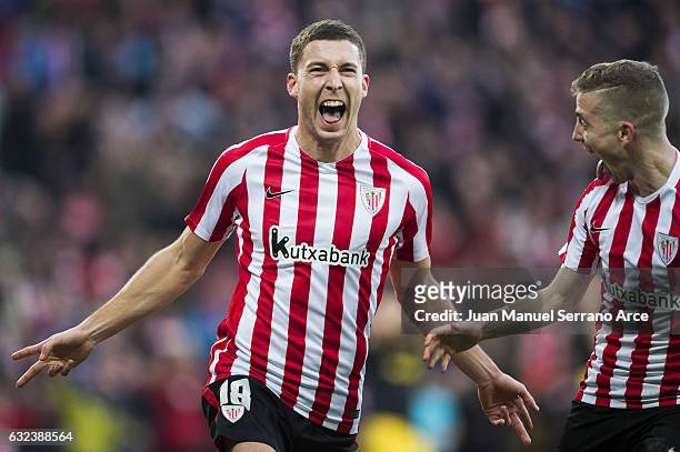 Oscar De Marcos of Athletic Club celebrates with his teammates Iker Muniain of Athletic Club after scoring his team's second goal during the La Liga...