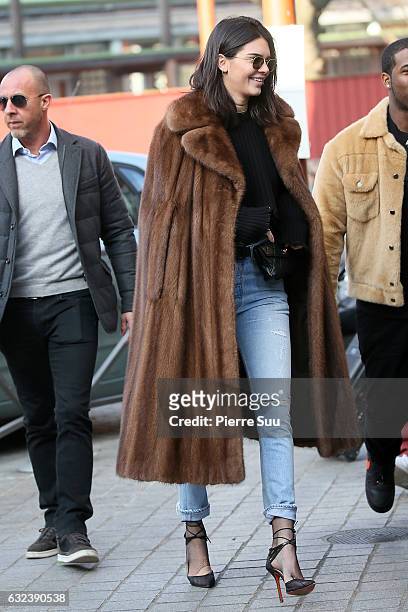 Kendall Jenner goesn to a Flea Market with her friend Asap Rocky buys a vintage Mink Fur Coat and wears it on January 22, 2017 in Paris, France.
