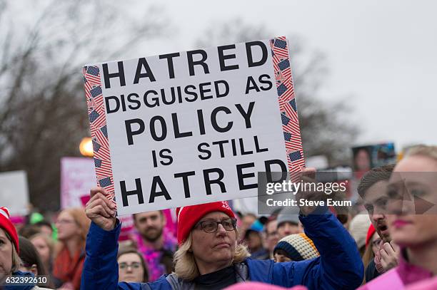 Demonstrators attend the Womens March on Washington on January 21, 2017 in Washington D.C.