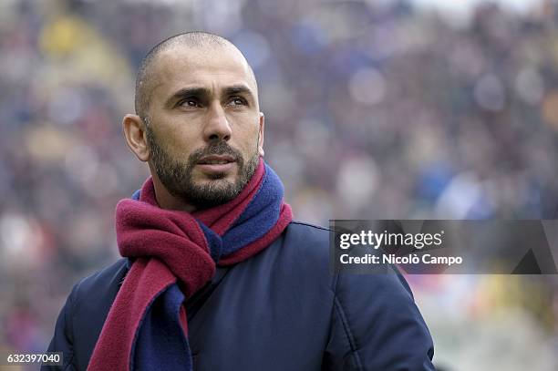 Marco Di Vaio, club manager of Bologna FC, looks on before the Serie A football match between Bologna FC and Torino FC. Bologna FC wins 2-0 over...