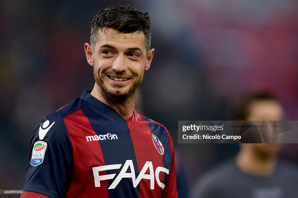 Blerim Dzemaili of Bologna FC smiles at the end of the Serie...