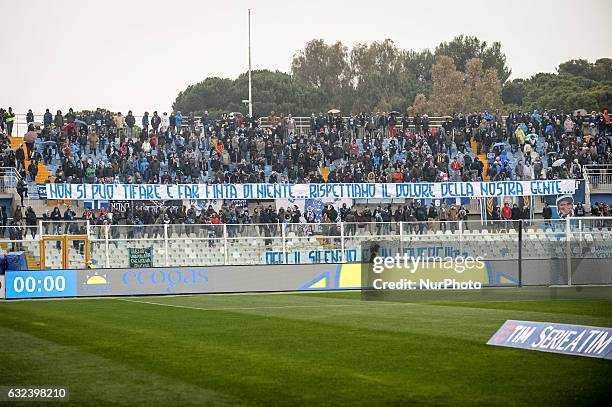 Message of supporter pescara for earthquake abruzzo and Hotel Rigopiano during the match Pescara vs Sassuolo of sere A TIM in Pescara Italy on 22...