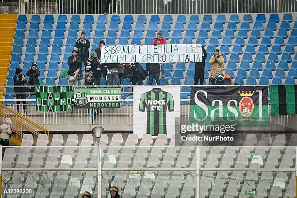 Message of supporter Sassuolo for earthquake abruzzo and Hotel Rigopiano during the match Pescara vs Sassuolo of sere A TIM in Pescara Italy on 22...