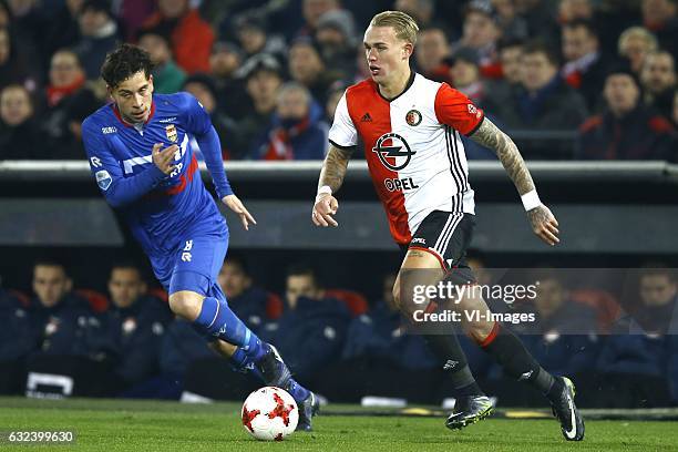 Thom Haye of Willem II, Rick Karsdorp of Feyenoord Rotterdamduring the Dutch Eredivisie match between Feyenoord Rotterdam and Willem II at the Kuip...