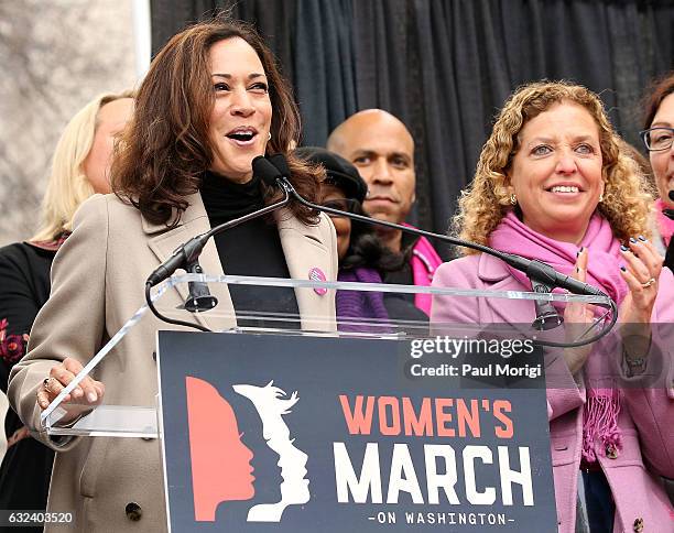 Sen. Kamala Harris speaks onstage during the Women's March on Washington on January 21, 2017 in Washington, DC.