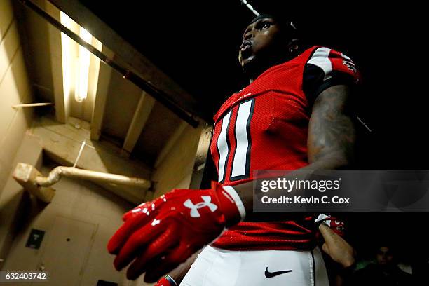 Wide receiver Julio Jones of the Atlanta Falcons walks through the tunnel before taking on the Green Bay Packers in the NFC Championship Game at the...