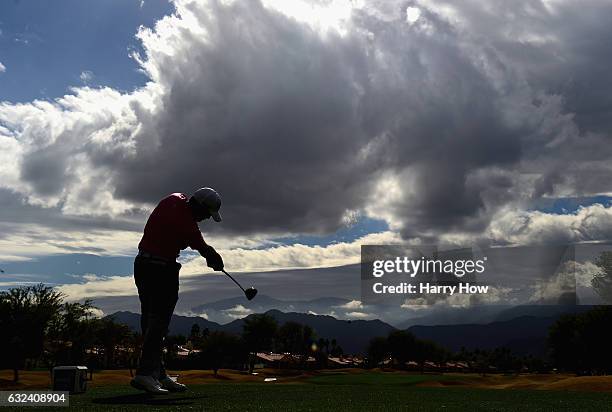 Adam Hadwin of Canada plays his shot from the eighth tee during the final round of the CareerBuilder Challenge in partnership with The Clinton...