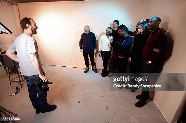 Cast of 'Mudbound' and photograher Jeff Vespa behind the scenes in the WireImage Portrait Studio at AT&T At The Lift during the 2017 Sundance Film...