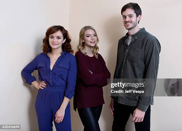 Actresses Olivia Cooke, Anya Taylor-Joy and filmmaker Cory Finley from the film "Thoroughbred" pose for a portrait in the WireImage Portrait Studio...