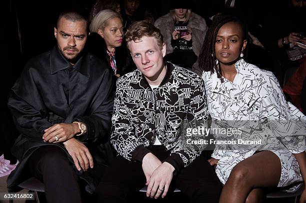 Jesse Williams, Patrick Gibson and Kelela attend the Kenzo Menswear Fall/Winter 2017-2018 show as part of Paris Fashion Week on January 22, 2017 in...