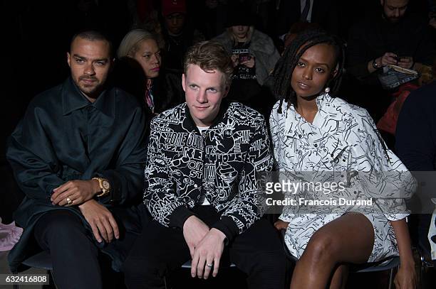 Jesse Williams, Patrick Gibson and Kelela attend the Kenzo Menswear Fall/Winter 2017-2018 show as part of Paris Fashion Week on January 22, 2017 in...