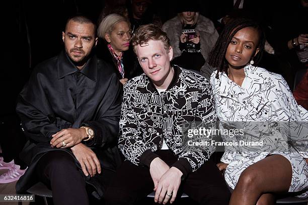 Jesse Williams, Patrick Gibson and Kelela attend the Kenzo Menswear Fall/Winter 2017-2018 show as part of Paris Fashion Week on January 22, 2017 in...