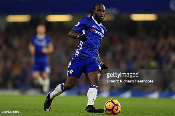 Victor Moses of Chelsea in action during the Premier League match between Chelsea and Hull City at Stamford Bridge on January 22, 2017 in London,...