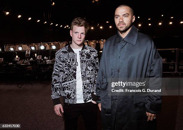 Jesse Williams and Patrick Gibson attend the Kenzo Menswear Fall/Winter 2017-2018 show as part of Paris Fashion Week on January 22, 2017 in Paris,...