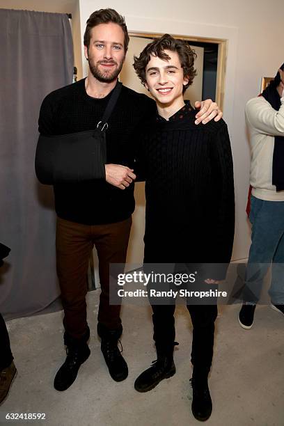 Actors Armie Hammer and Timothee Chalamet attend AT&T At The Lift during the 2017 Sundance Film Festival on January 22, 2017 in Park City, Utah.