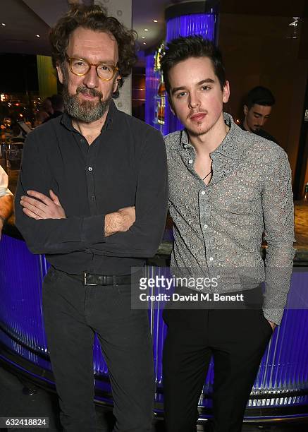 John Carney and Ferdia Walsh-Peelo attend The London Critics' Circle Film Awards after party in the May Fair Bar at the May Fair Hotel on January 22,...