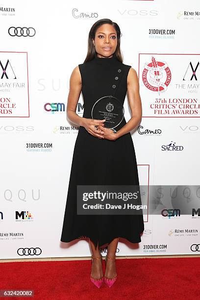 Naomie Harris with the award for Supporting Actress of the Year at the Critics' Circle Film Awards at The Mayfair Hotel on January 22, 2017 in...